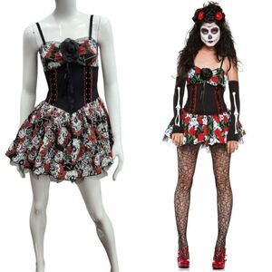 Lip Service Skulls & Roses Dress Up Costume Cosplay Mini Dress Size S